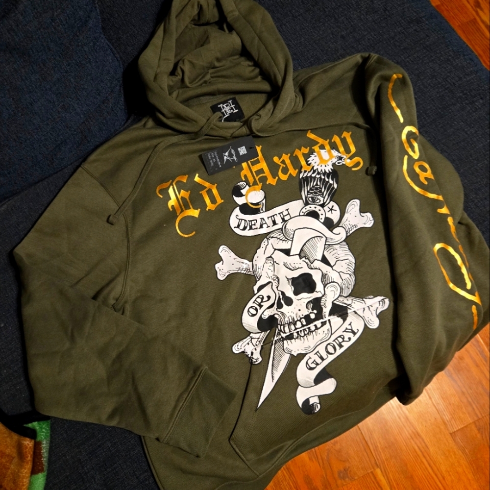 Ed Hardy hoodie. Brand new, XL, OLIVE GREEN